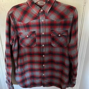 3RD & ARMY MENS RED FLANNEL PLAID LONG SLEEVE COTTON SHIRT SIZE M